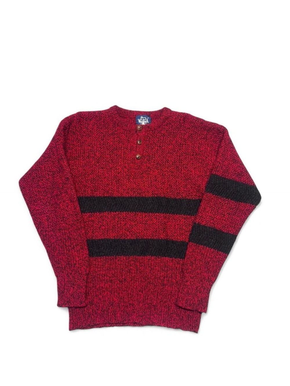 VTG 80s Woolrich wool blend striped Henley sweater red M mens British Hong Kong